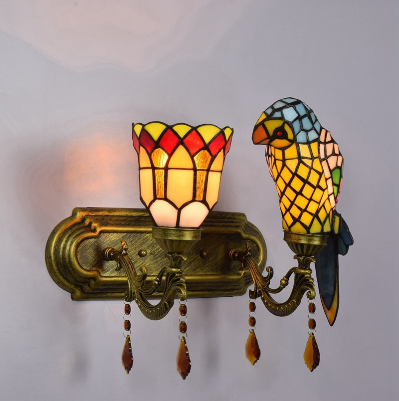 Tiffany Iron Alloy Stained Glass 2-Light Wall Sconce Lamp