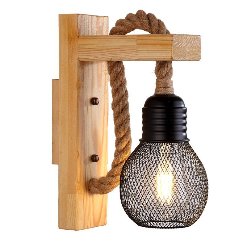 Traditional Wooden Beam Iron Cage 1-Light Wall Sconce Lamp