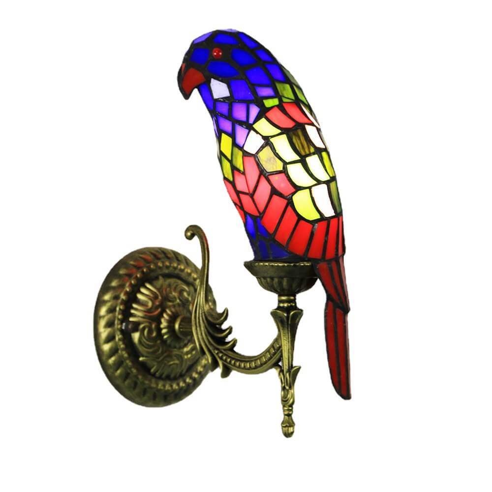 Tiffany Parrot Stained Glass 1-Light Wall Sconce Lamp