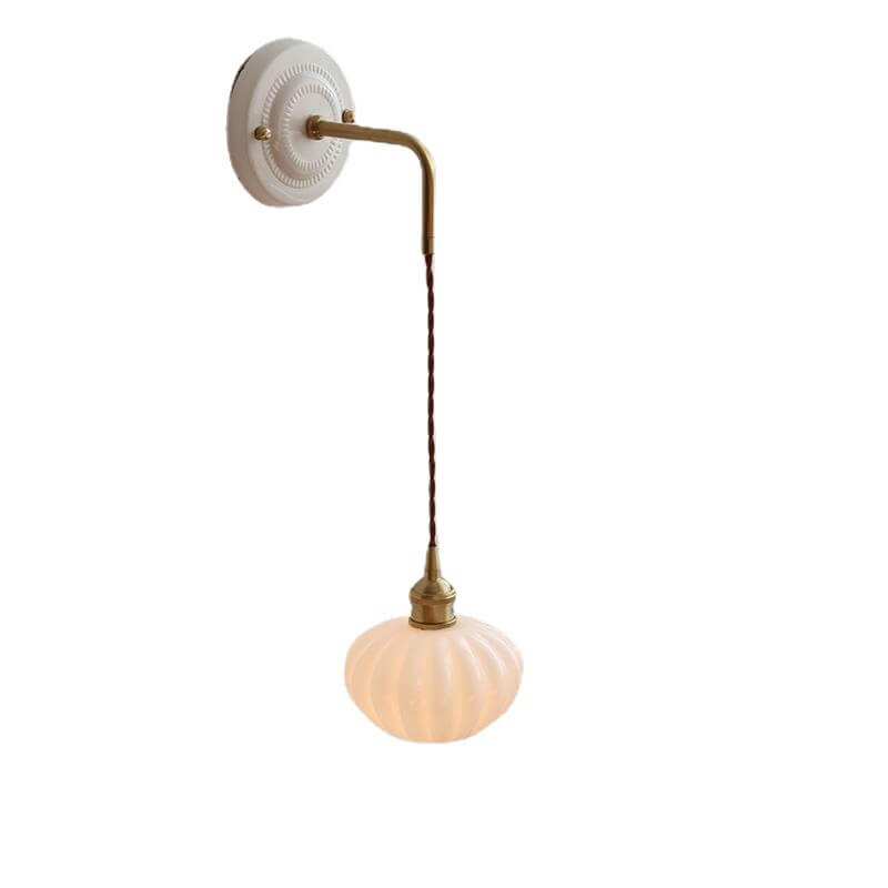 Round Glass Iron Ceramic Base 1-Light Wall Sconce Lamp