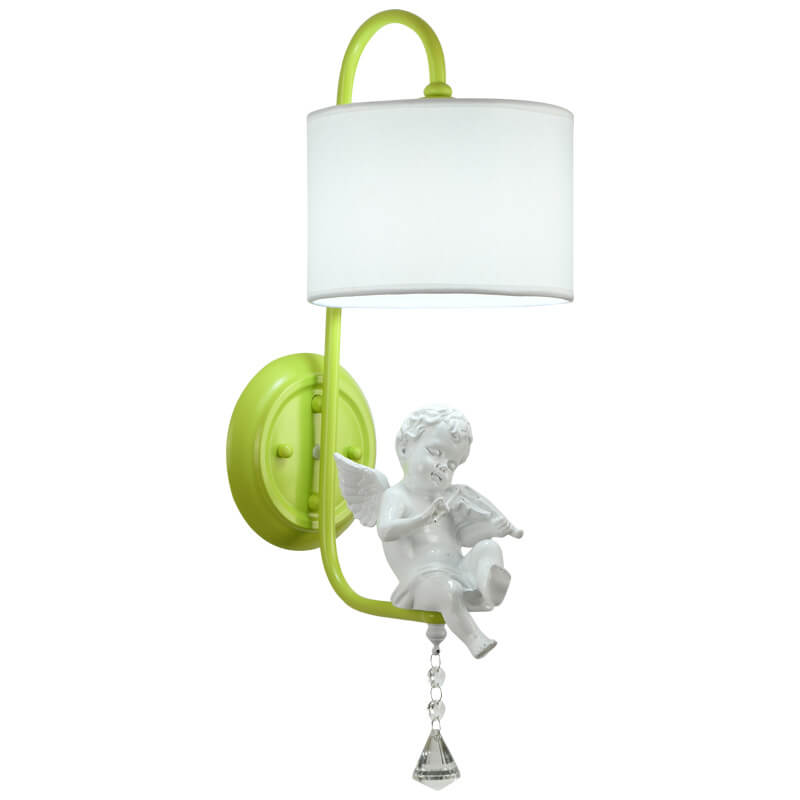 Angel Resin Round Fabric 1-Light Wall Sconce Lamp