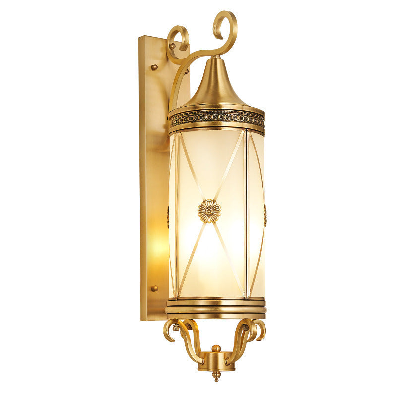 Copper Glass Lantern Column 1/3 Light Wall Sconce Lamp