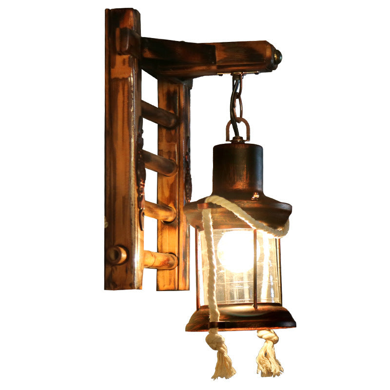 Kerosene Bamboo Base Iron Twine 1-Light Wall Sconce Lamp