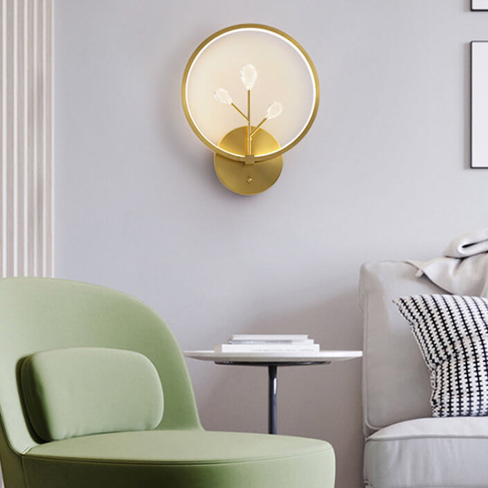 Brass Crystal Tree Branch Circle LED Wall Sconce Lamp