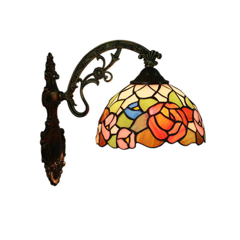 Tiffany Floral Hardware Glass Dome 1-Light Wall Sconce Lamp