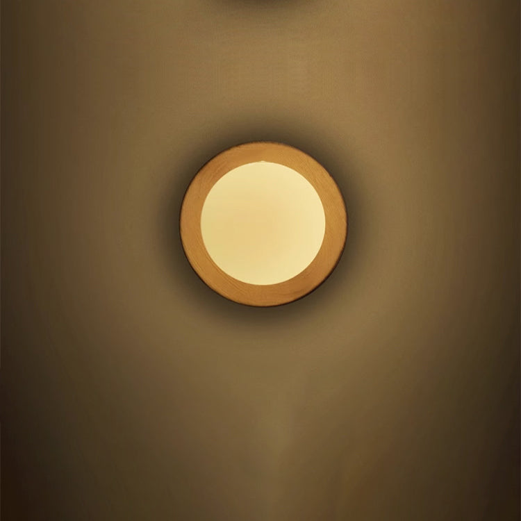 Modern Minimalist Round Glass Wood 1-Light Wall Sconce Lamp