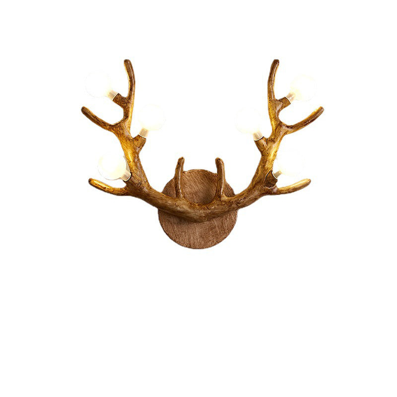 Resin Antler Branch Glass Shade 6-Light Wall Sconce Lamp