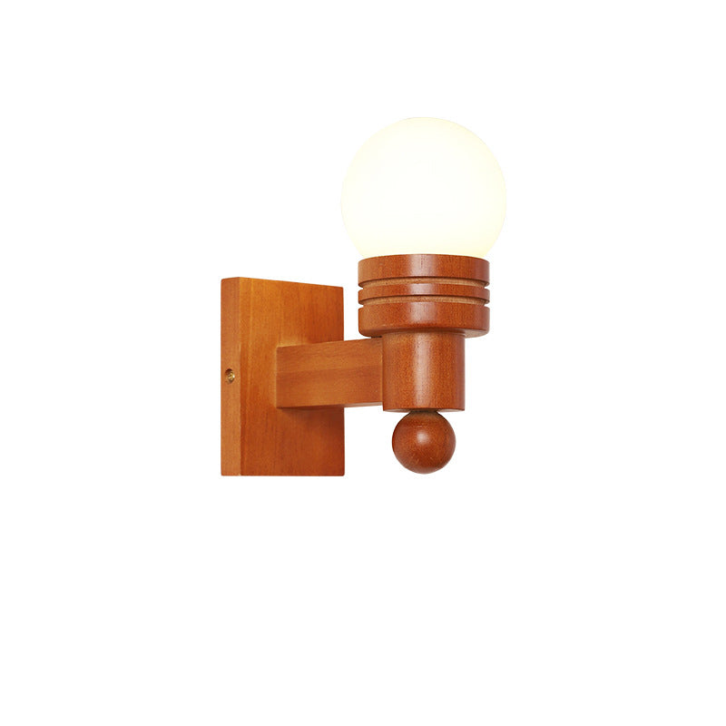 Wood Beam Glass Ball Shade 1-Light Wall Sconce Lamp