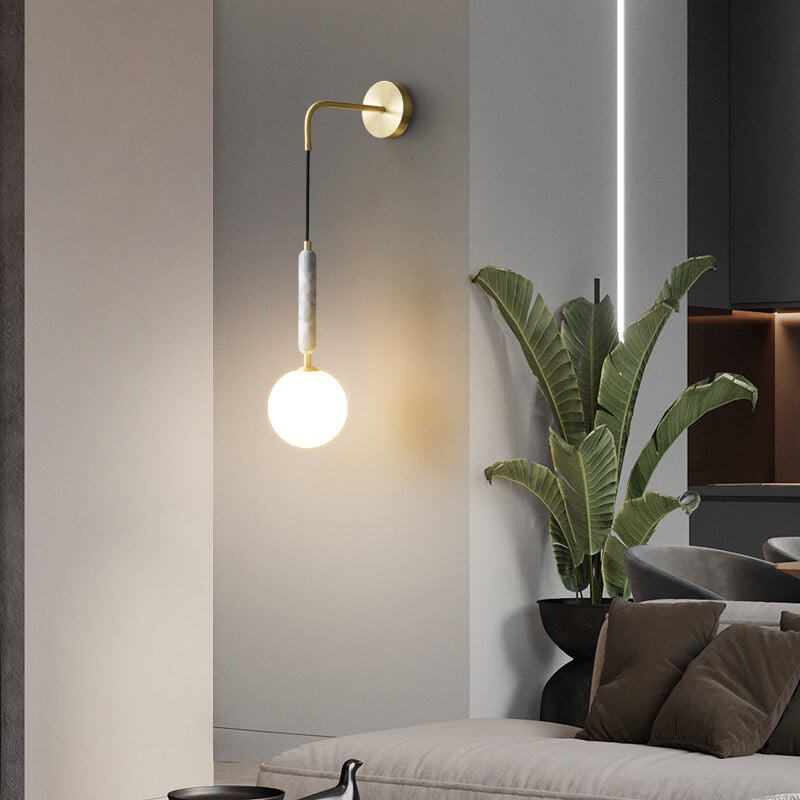 Ball Shade Marble Arm Hanging 1-Light Wall Sconce Lamp