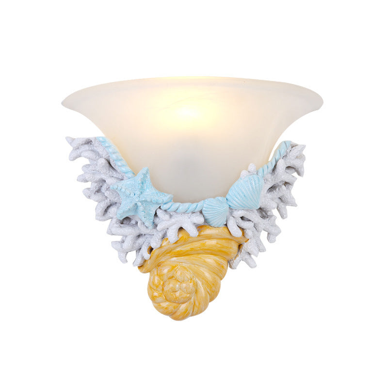 Resin Trumpet Glass Shade 1-Light Wall Sconce Lamp