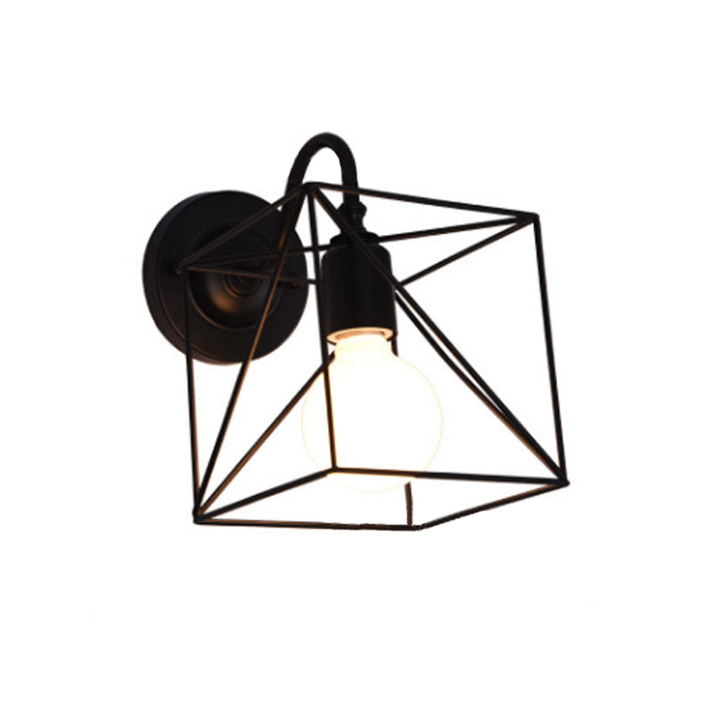Rustic Iron Square Frame 1-Light Wall Sconce Lamp