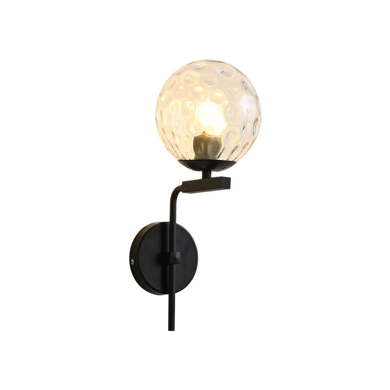 Round Glass Iron Right Angle Arm 1-Light Wall Sconce Lamp