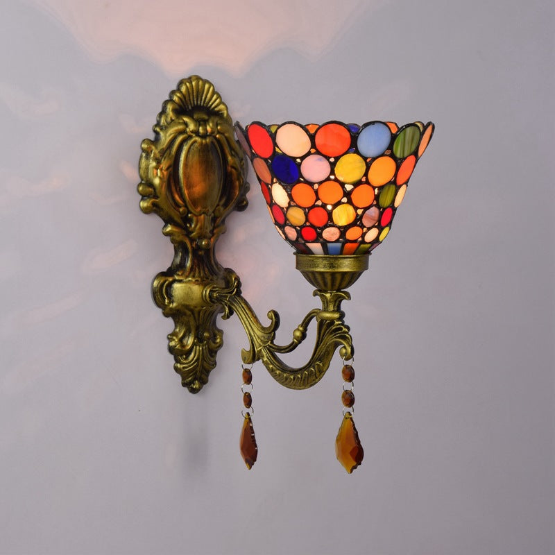 Tiffany Cup Iron Stained Glass 1-Light Wall Sconce Lamp