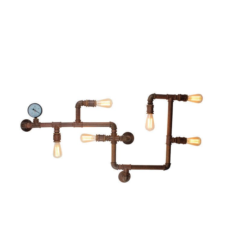 Industrial Iron Water Pipe 6-Light Wall Sconce Lamp