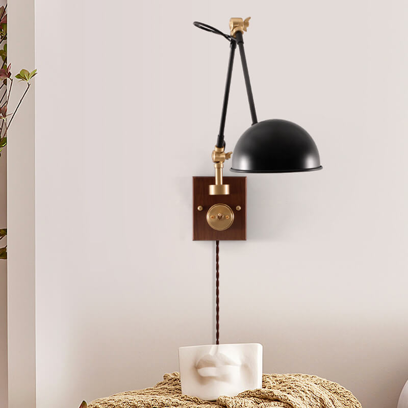 Japanese Iron Shade Rotating 1-Light Wall Sconce Lamp