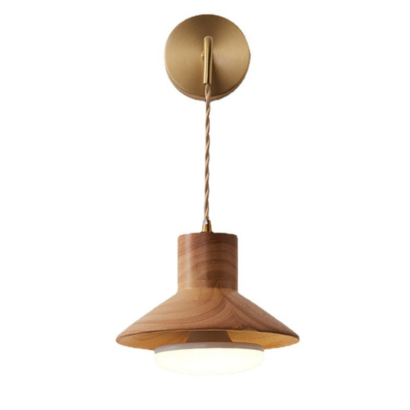 Japanese Conic Rubber Wood 1-Light Wall Sconce Lamp