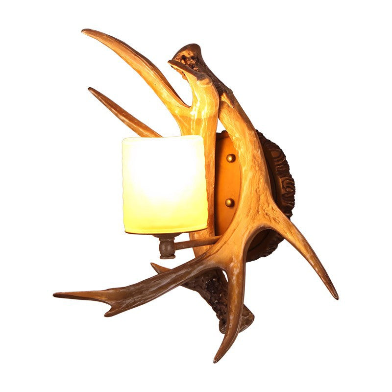 Resin Imitation Antler Glass Shade 1-Light Wall Sconce Lamp