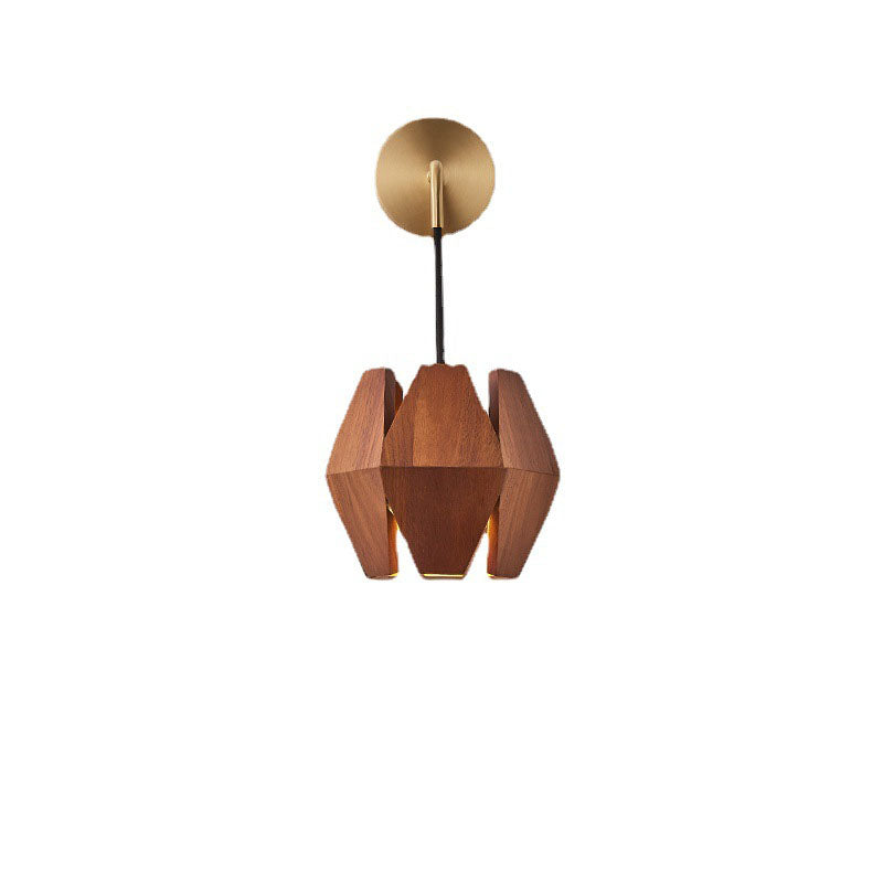 Japanese Round Hardware Wood 1-Light Wall Sconce Lamp