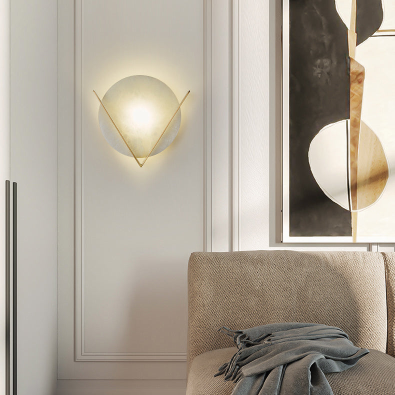 Modern Minimalist Round Copper Marble LED Wall Sconce Lamp
