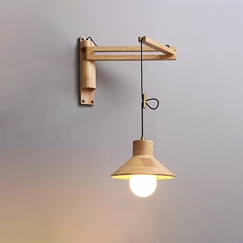 Contemporary Retro Wood Conic Bowl 1-Light Wall Sconce Lamp