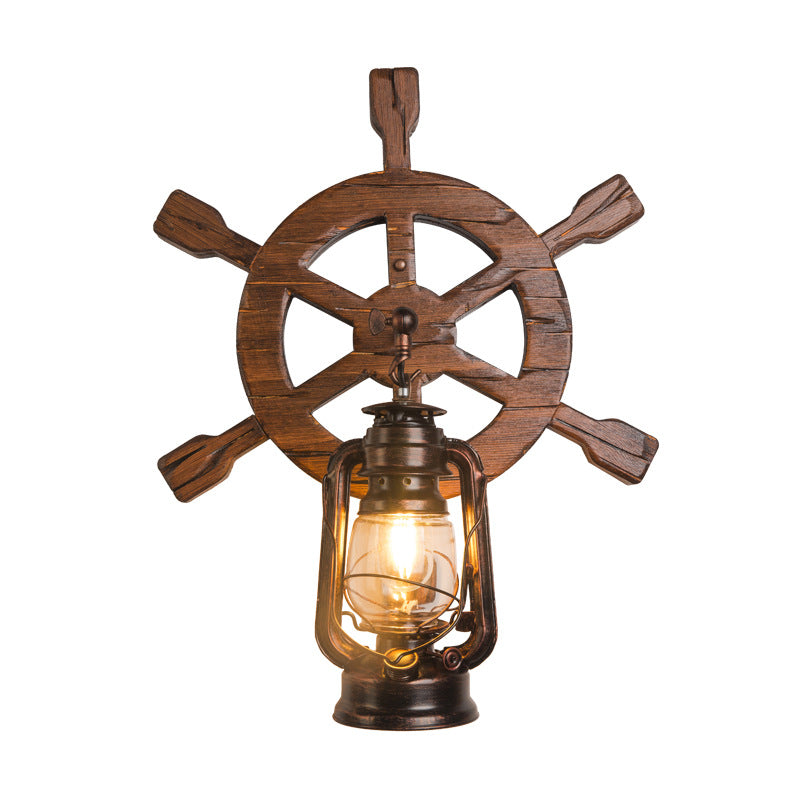 Pine Boat Rudder Kerosene Lamp 1-Light Wall Sconce Lamp