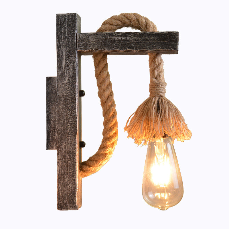 Vintage Solid Wooden Twine 1-Light Wall Sconce Lamp