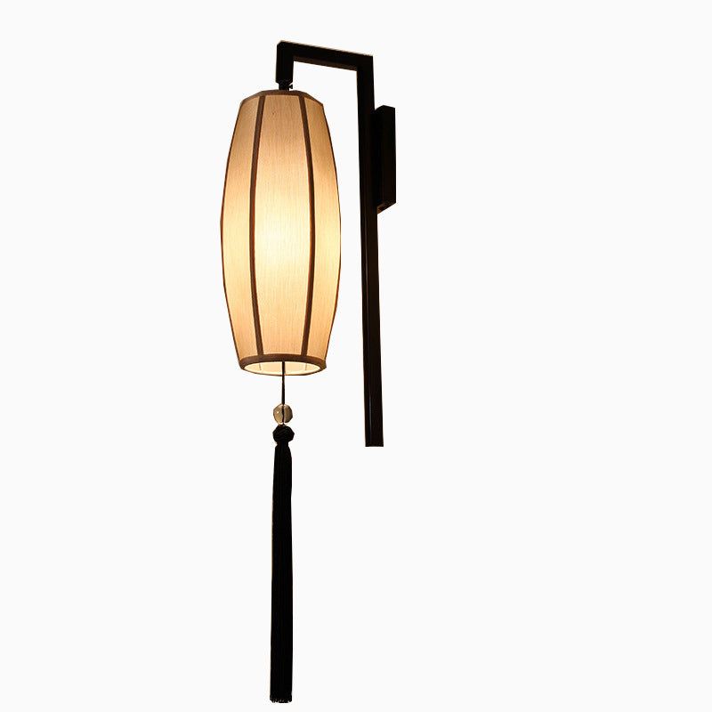 Chinese Fabric Lantern Tassel 1-Light Wall Sconce Lamp