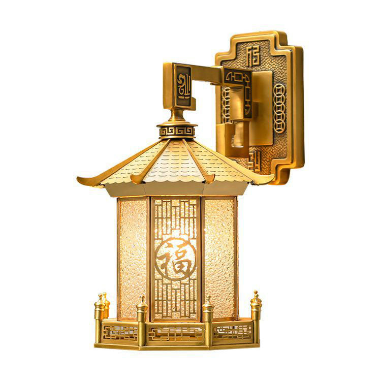 Chinese Glass House Cylinder Conic 1-Light Wall Sconce Lamp