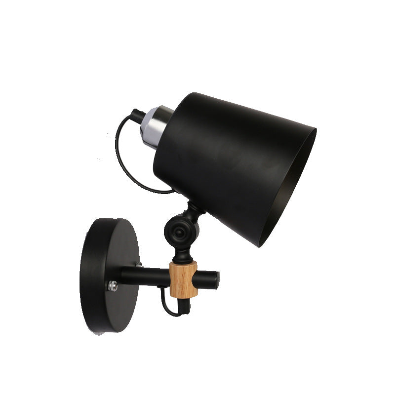 Scandinavian Iron Shade Wood 1-Light Wall Sconce Lamp