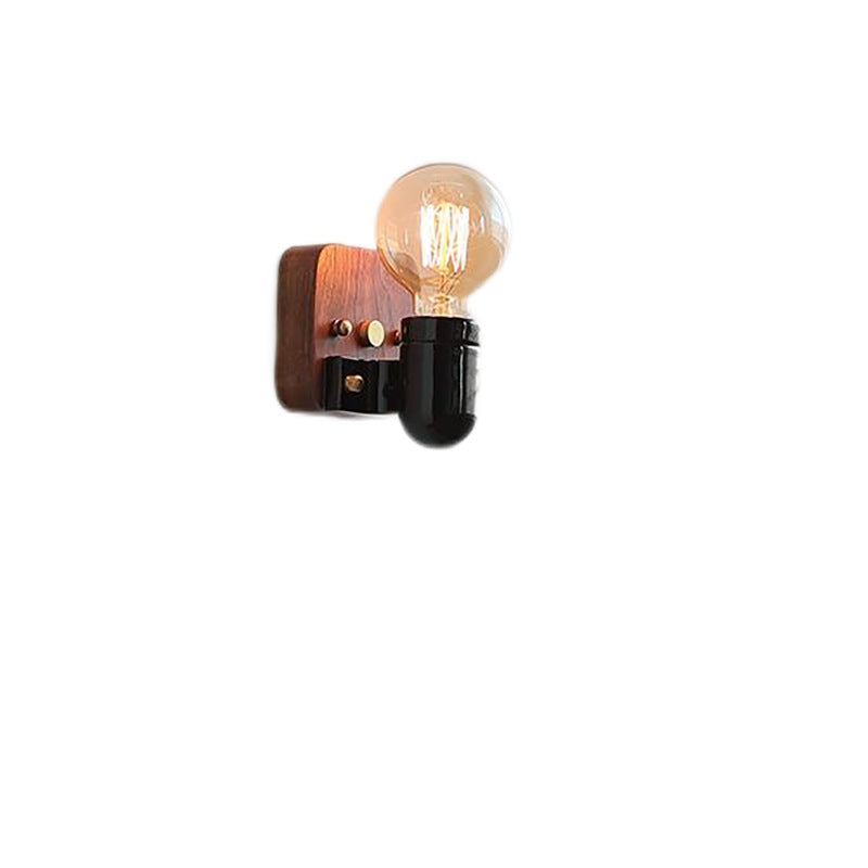 Ceramic Glass Shade Wood Base 1-Light Wall Sconce Lamp