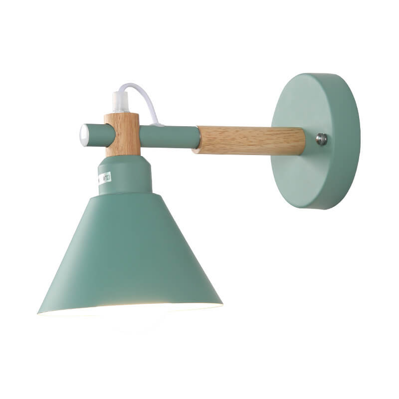 Macaron Iron Trumpet Shaped Wood 1-Light Wall Sconce Lamp