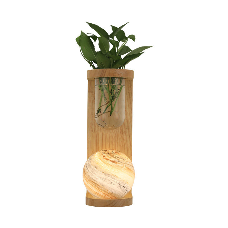 Glass Wood Planet Log Base Plant 1-Light Wall Sconce Lamp