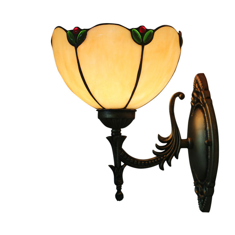 Tiffany Milk Yellow Glass Gem Bowl 1-Light Wall Sconce Lamp