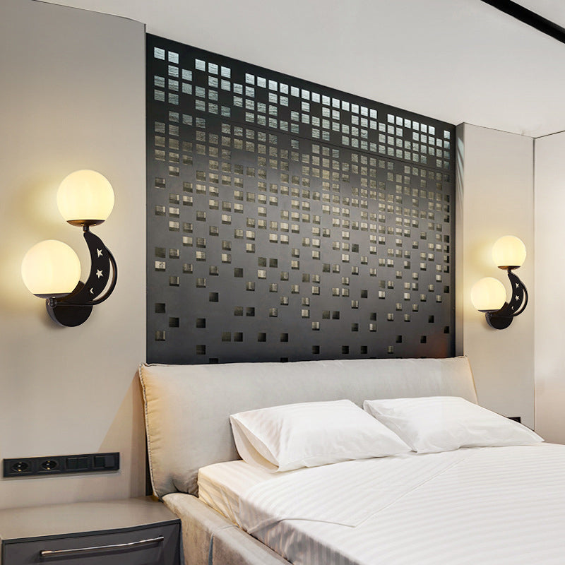 Glass Moon Star Decoration Design 2-Light Wall Sconce Lamp