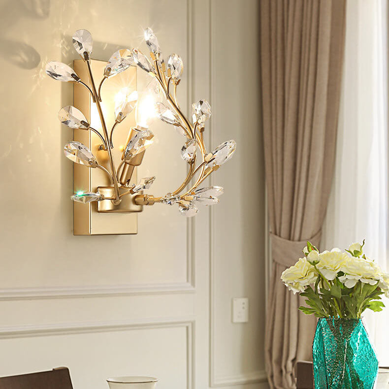 Creative Light Luxury Crystal Leaf 1-Light Wall Sconce Lamp