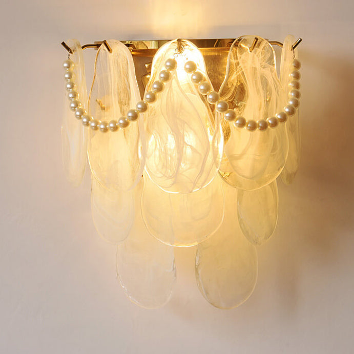 French Light Glass Shell Pearl 2-Light Wall Sconce Lamp