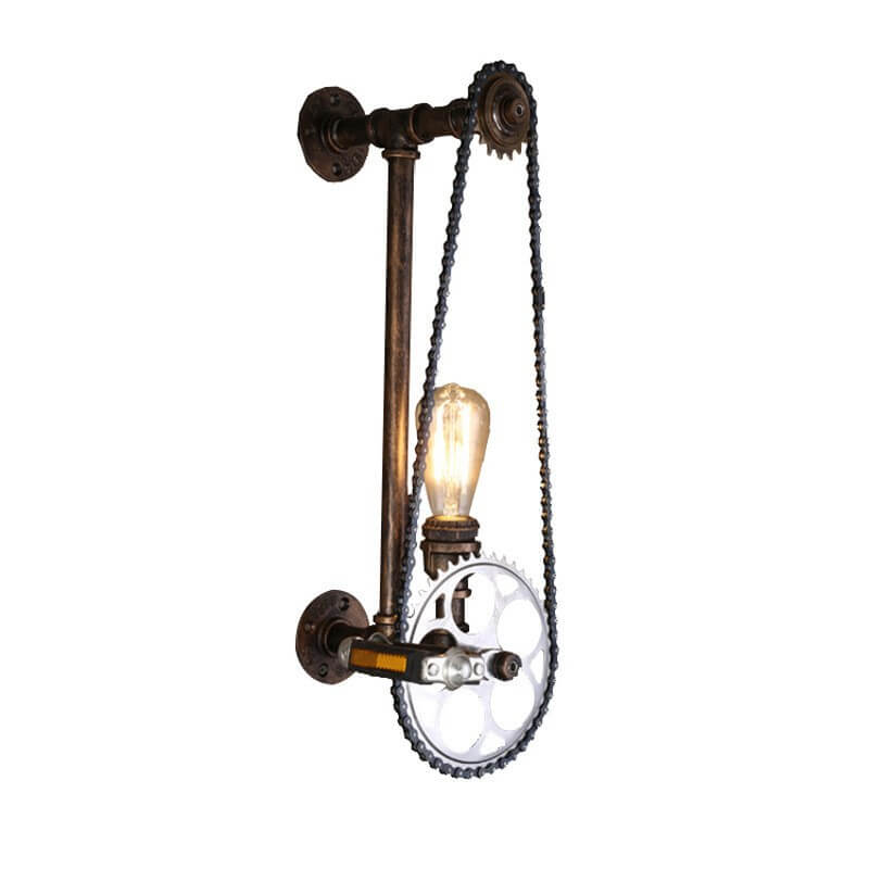 Steampunk Bicycle Metal Water Pipe 1-Light Wall Sconce Lamp