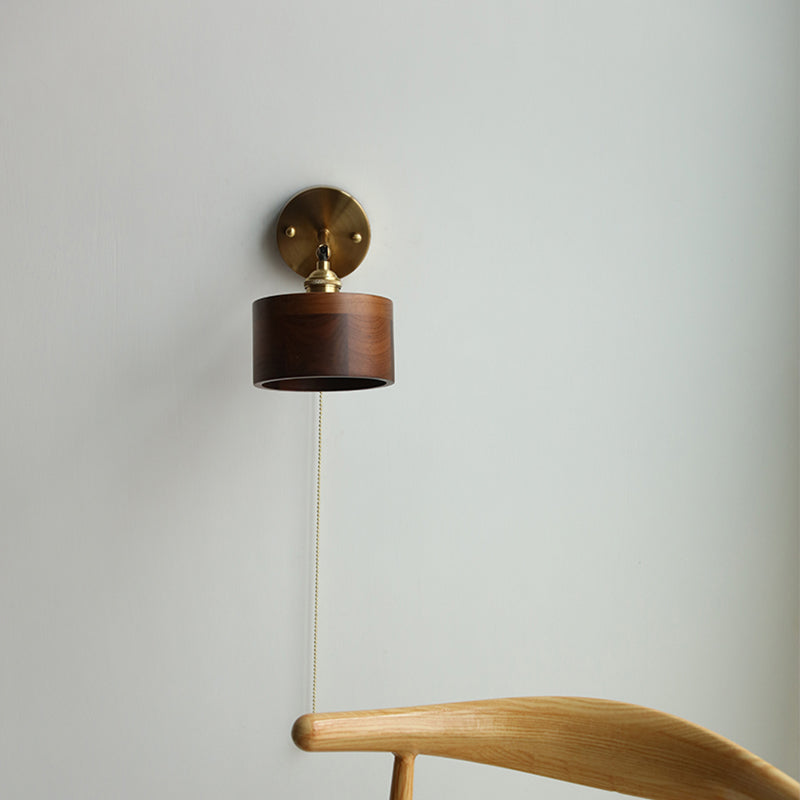 Scandinavian Cone Dome Copper Wood 1-Light Wall Sconce Lamp