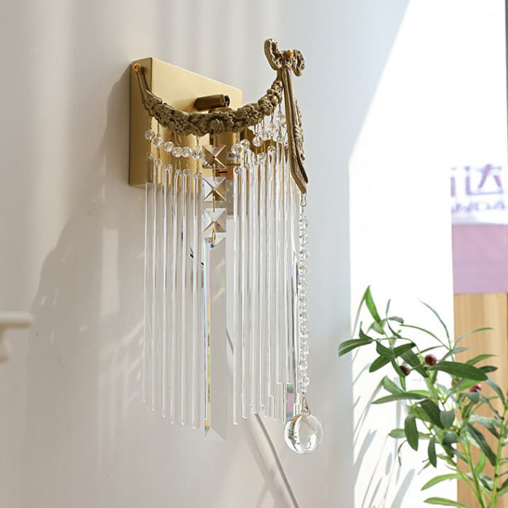 French Luxury Bow Brass Crystal 1-Light Wall Sconce Lamp