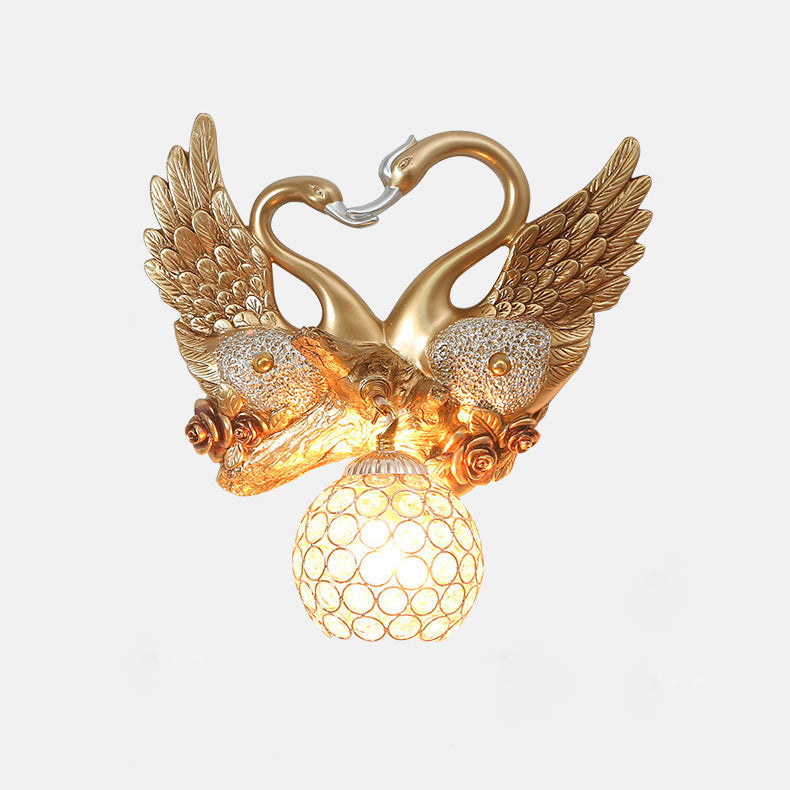 European Swan Orb Resin Iron 1-Light Wall Sconce Lamp