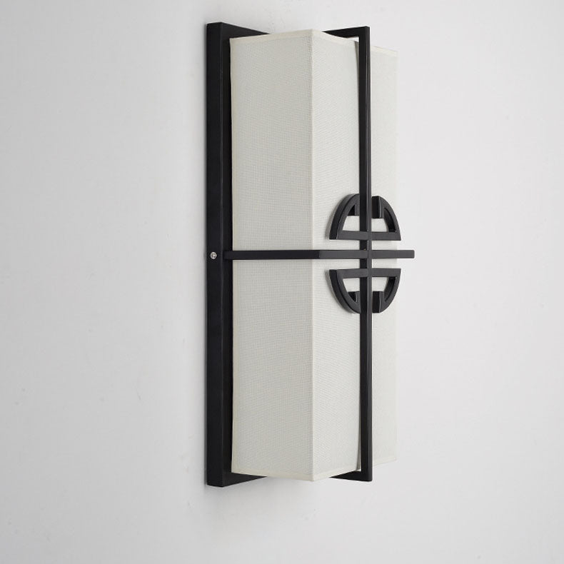Chinese Rectangle Iron Fabric 2-Light Wall Sconce Lamp