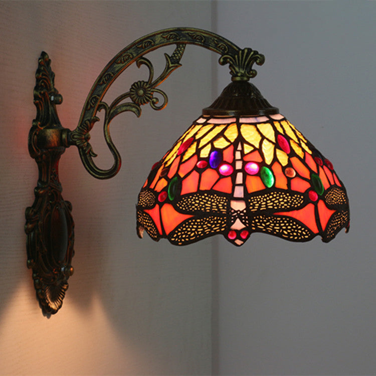 Tiffany Dragonfly Iron Glass 1-Light Wall Sconce Lamp