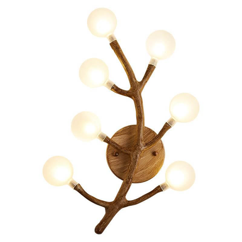 Traditional Tree Fork Resin Glass 7-Light Wall Sconce Lamp