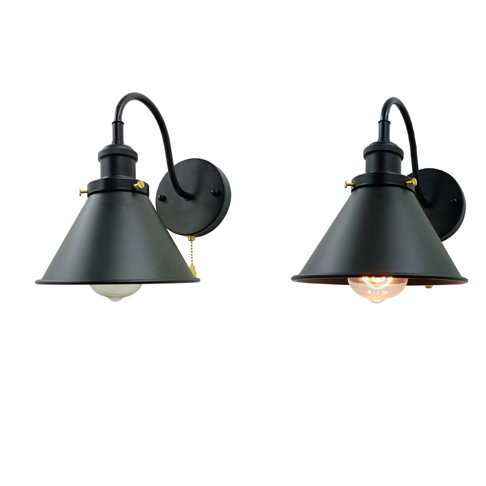 Iron Black Cone 1-Light Pull Cord Wall Sconce Lamp