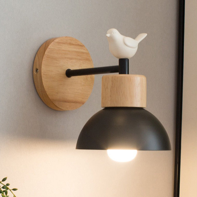 Round Circle Bird Wood Iron Resin 1-Light Wall Sconce Lamp