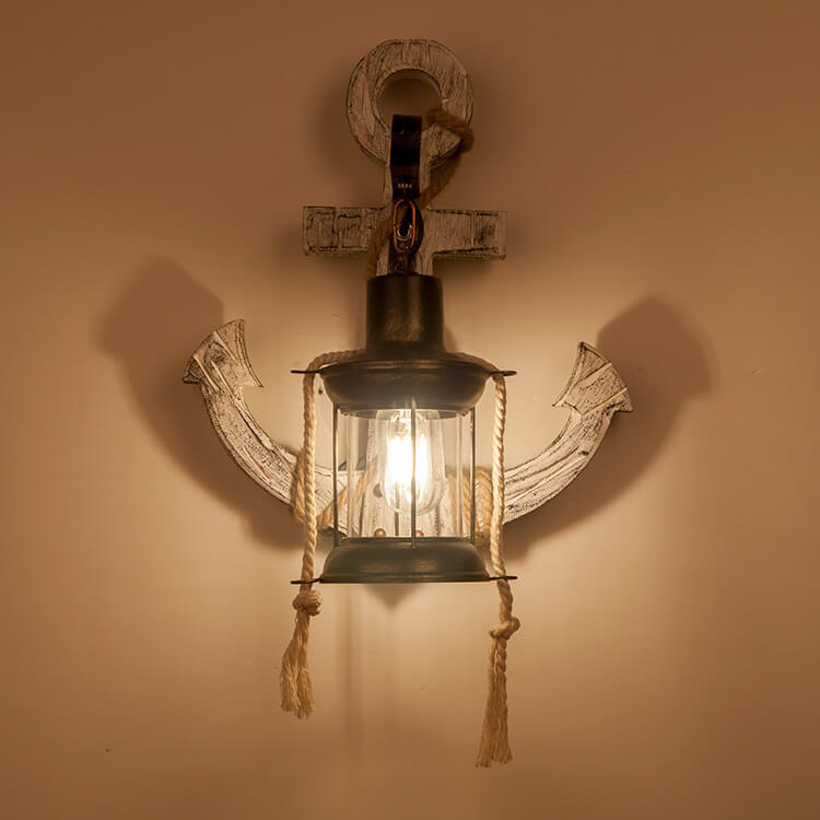 Vintage Boat Anchor Solid Wooden 1-Light Wall Sconce Lamp