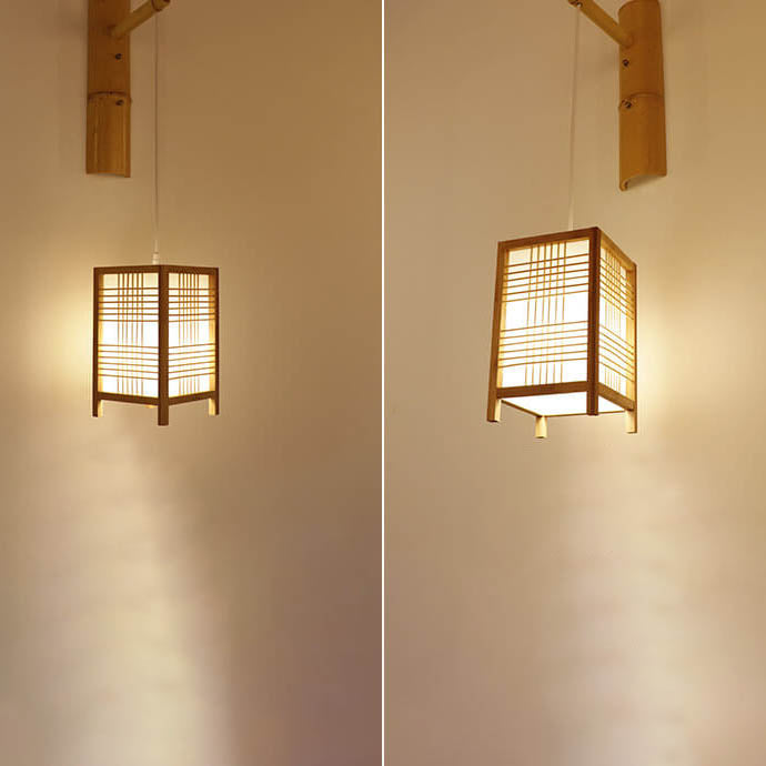 Japanese Style Bamboo Square 1-Light Wall Sconce Lamp