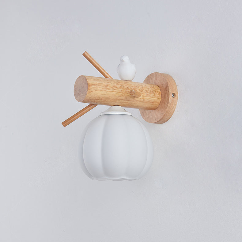 Minimalist Pumpkin Bird Wood PE 1-Light Wall Sconce Lamp