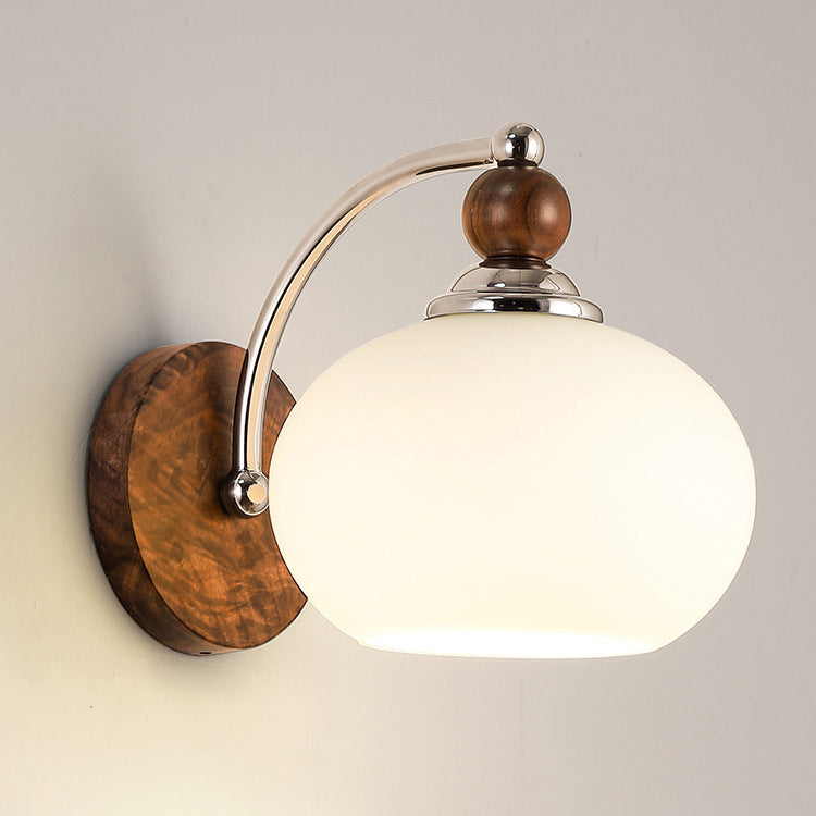 Lantern Shaped Wood Iron Glass 1-Light Wall Sconce Lamp