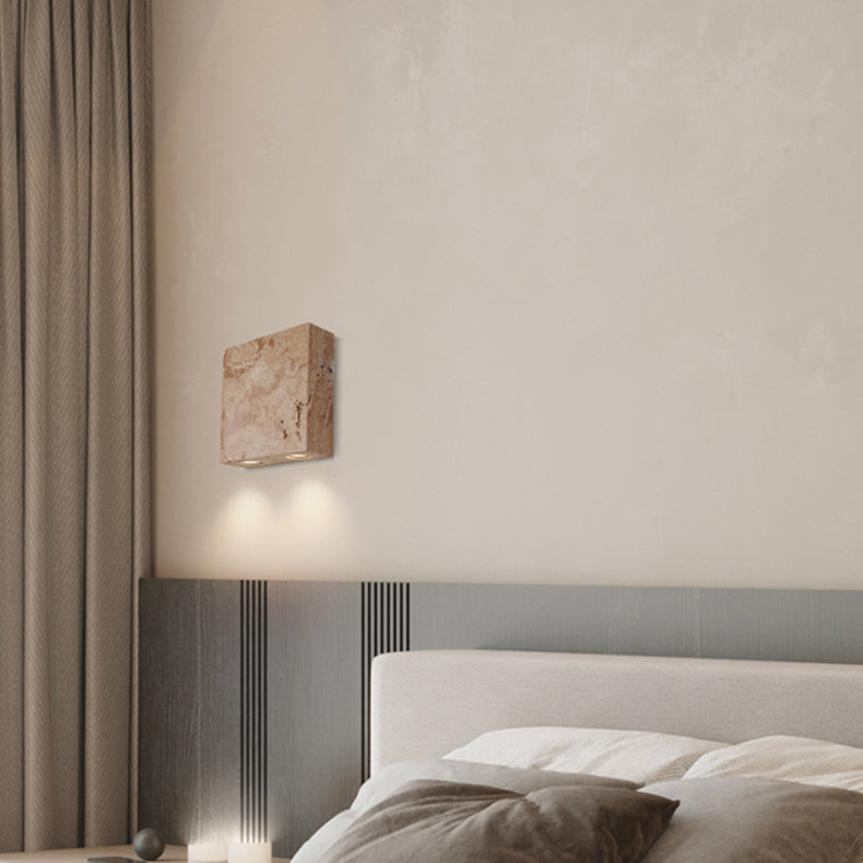 Traditional Japanese Square Stone 2-Light Wall Sconce Lamp